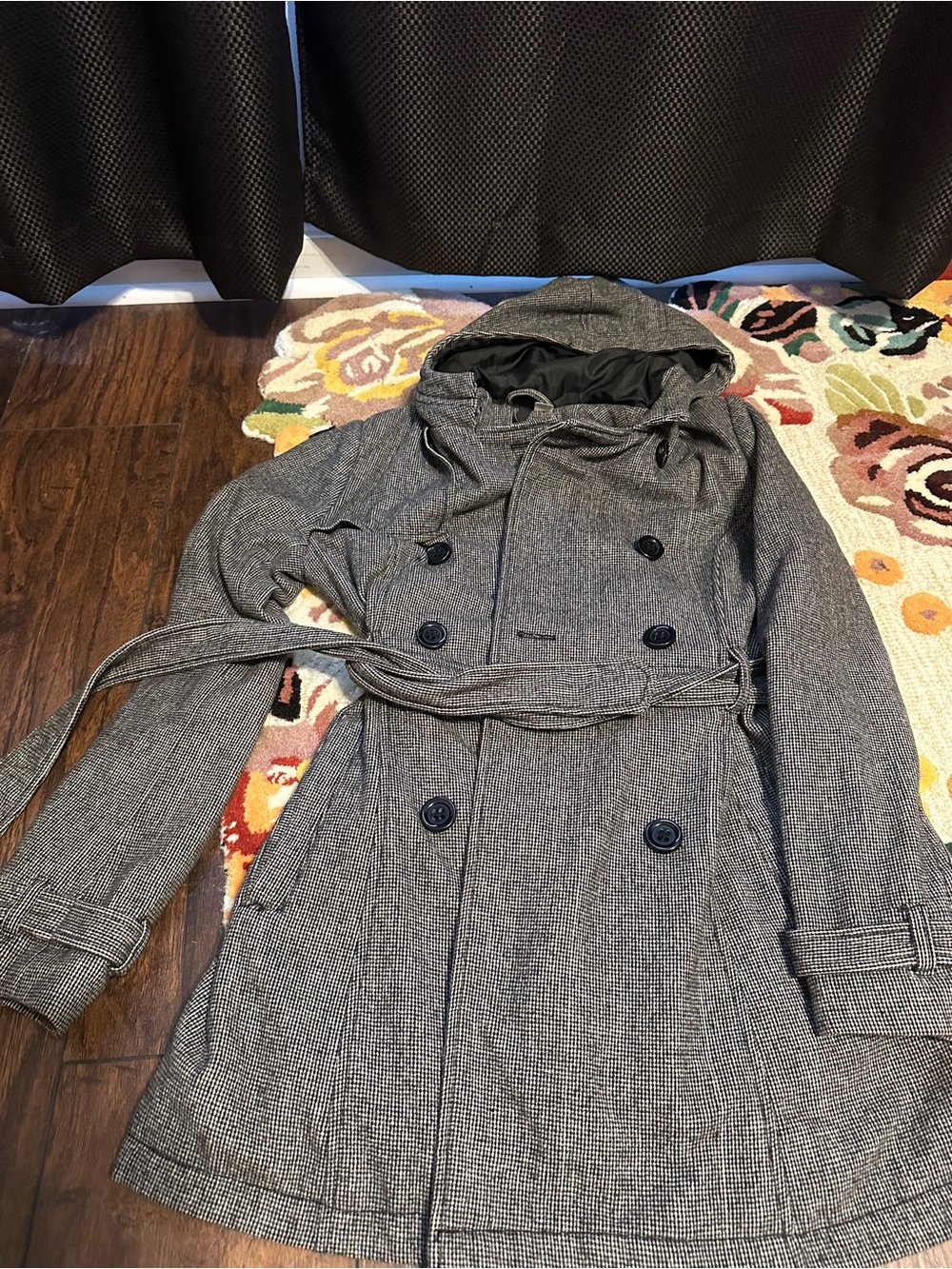 Divided by H&M Gray Hooded Double-Breasted Trench Coat